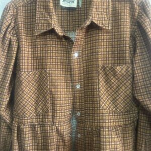 Plaid Brown Women's shirt up cycled material made shirt